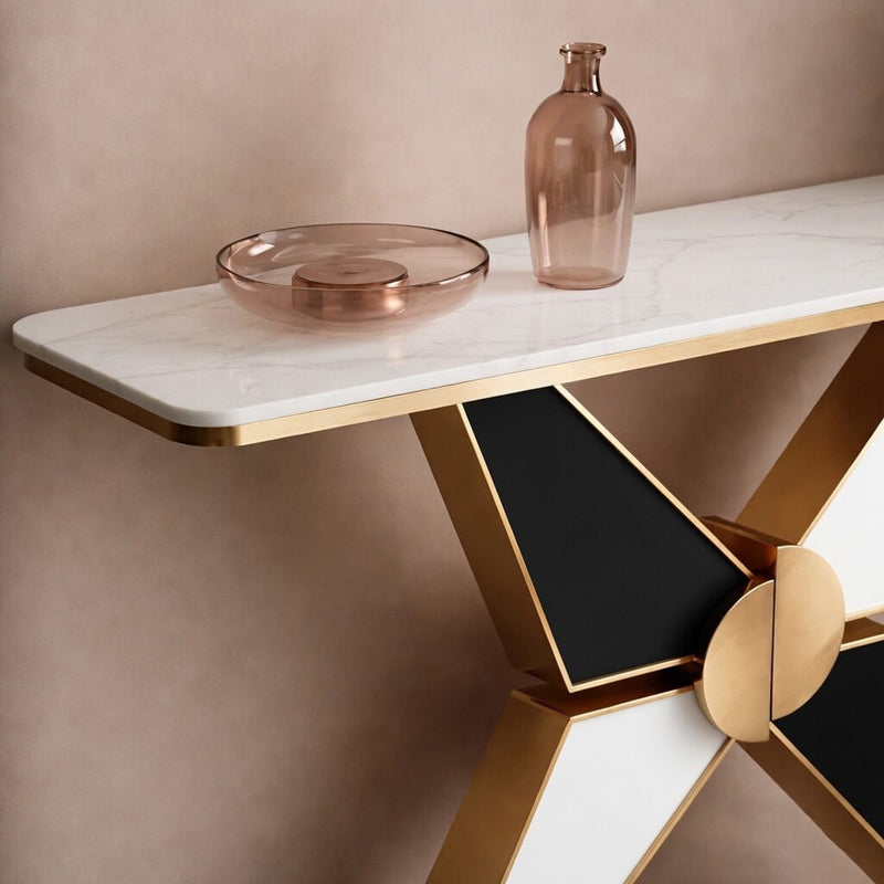 Long Hall Marble Console with Gold X Legs