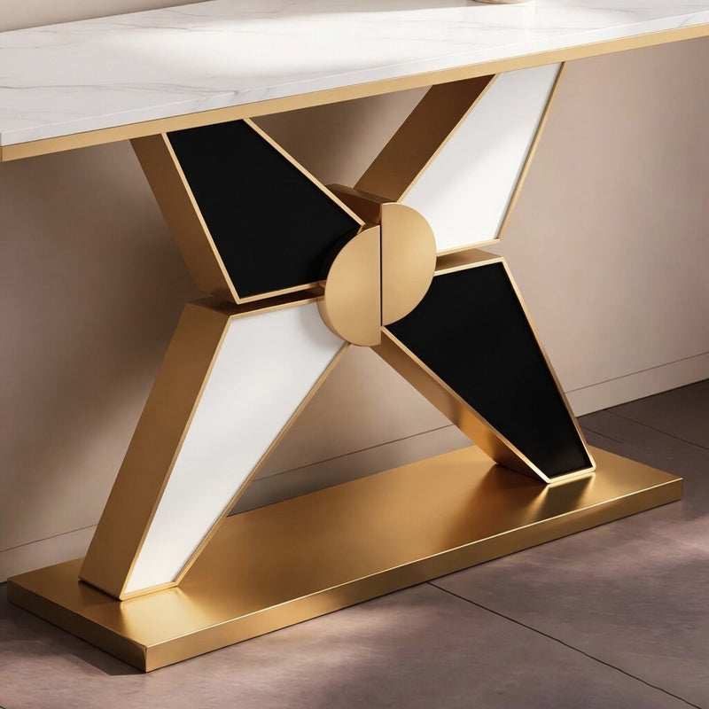 Long Hall Marble Console with Gold X Legs