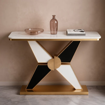 Long Hall Marble Console with Gold X Legs