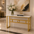 Long Narrow White Gold Marble Console Table