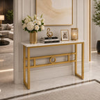 Long Narrow White Gold Marble Console Table