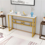 Long Narrow White Gold Marble Console Table