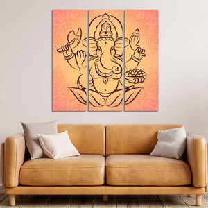 Lord Ganesha Wall Painting of Three Panels