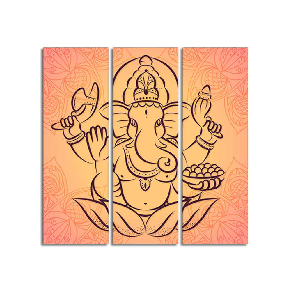 Lord Ganesha Wall Painting of Three Panels