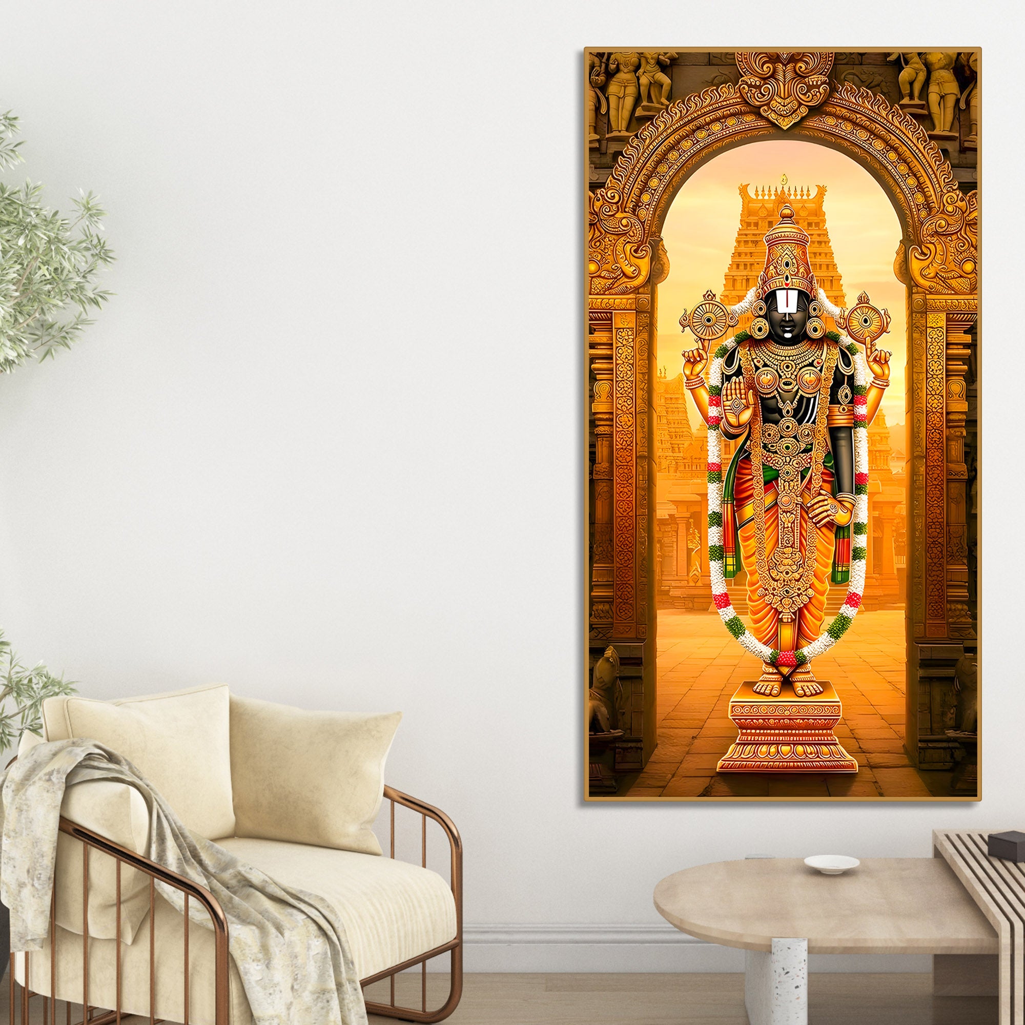 Lord Balaji Canvas Wall Painting | South Indian Temple Art for Home & Pooja Décor