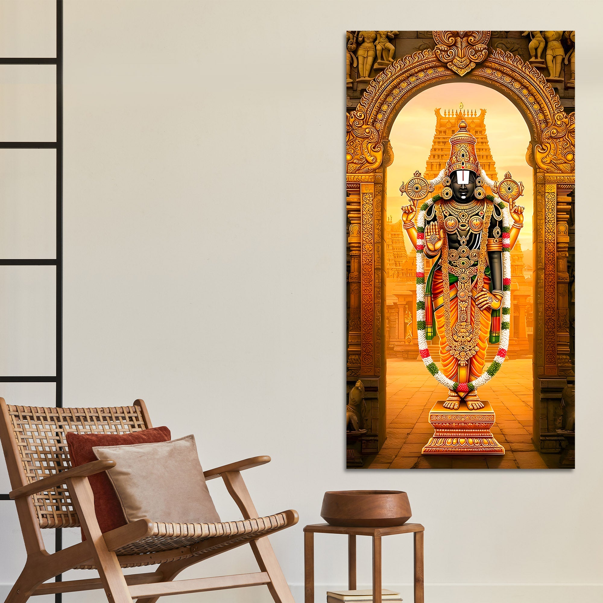 Lord Balaji Canvas Wall Painting | South Indian Temple Art for Home & Pooja Décor