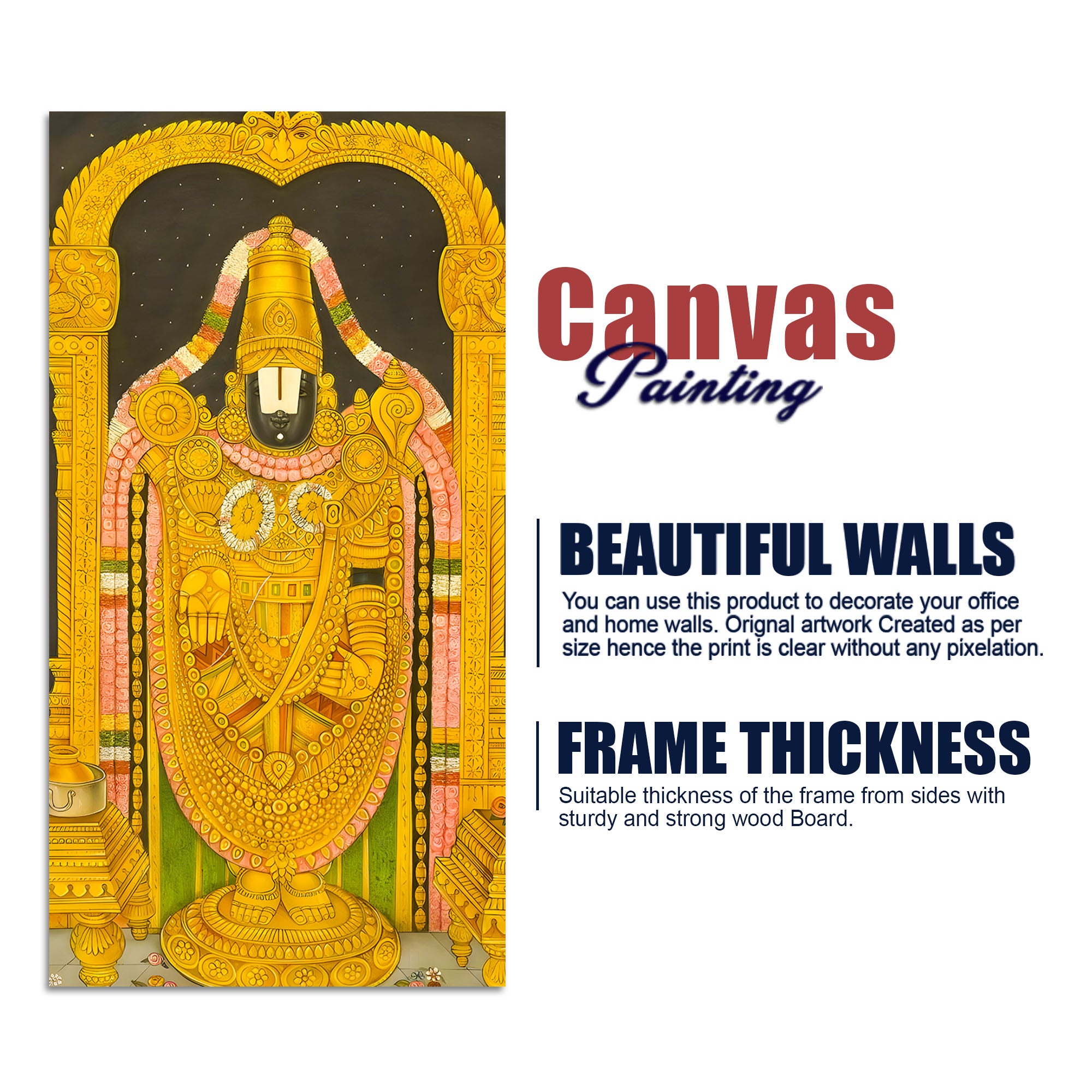 Lord Balaji Tirupati Canvas Painting | Venkateswara Wall Art for Home Decor