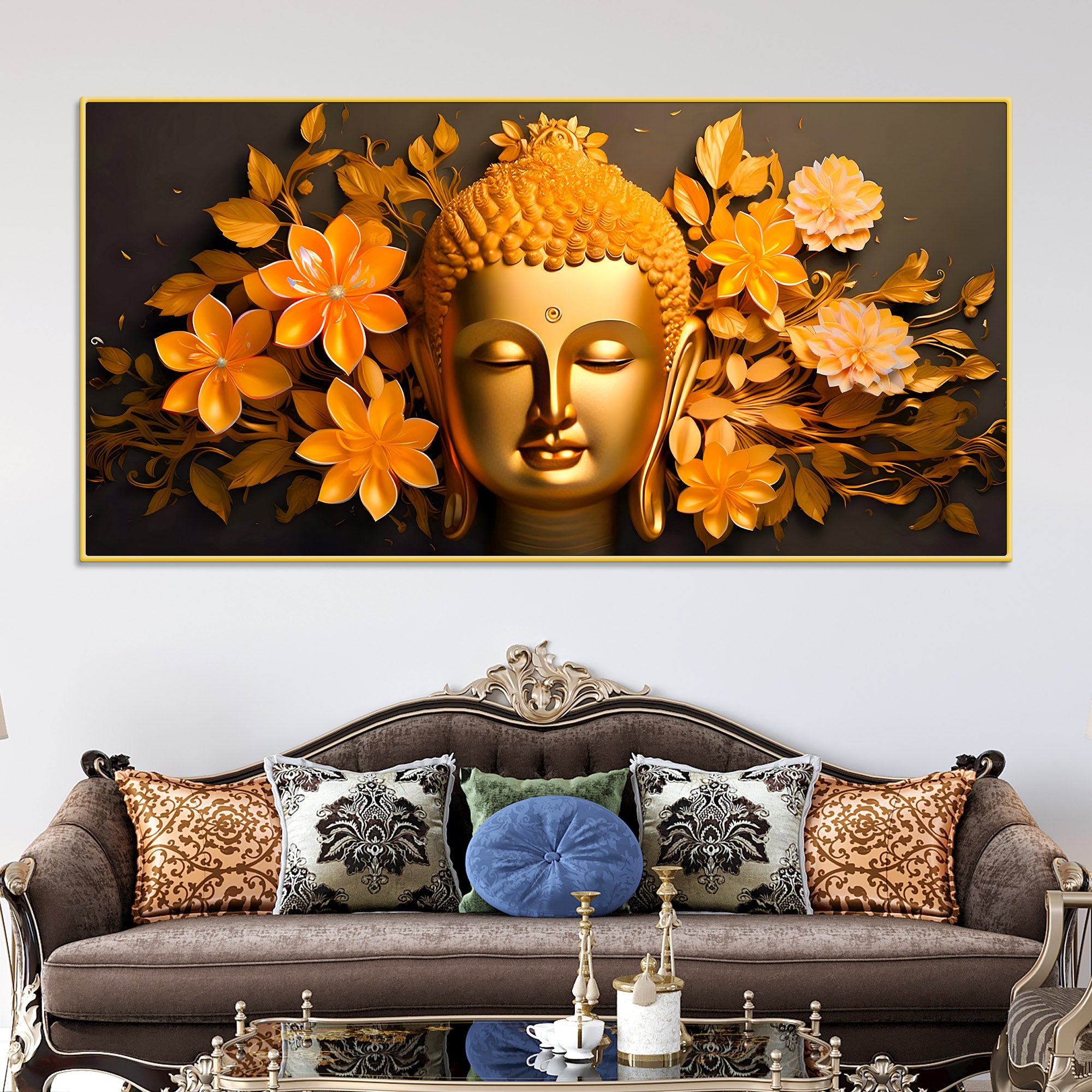 Lord Buddha Face Wall Painting on Premium Canvas