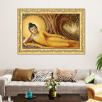 Lord Buddha in Reclining Posture Floral Border Canvas Wall Painting
