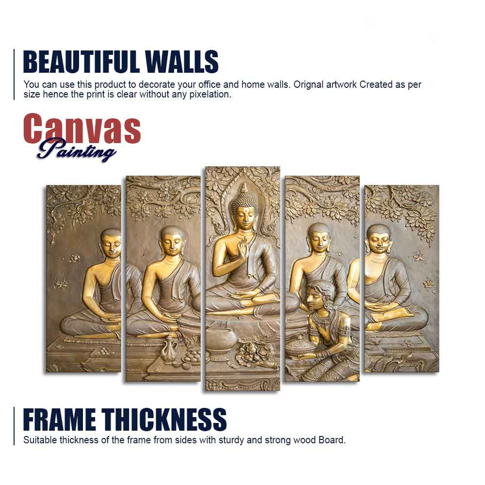 Lord Buddha in Thailand Temple 5 Pieces Premium Wall Painting