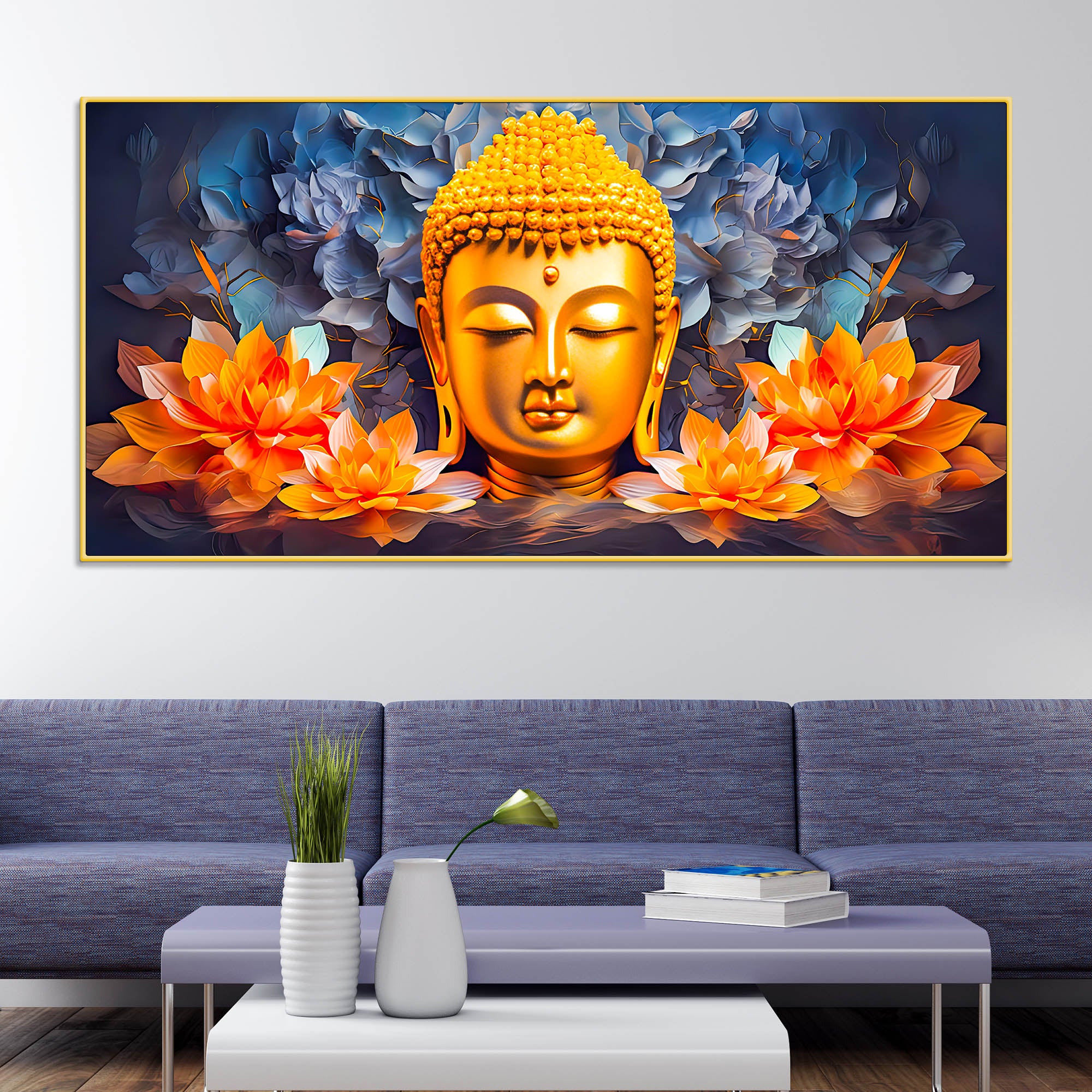 Lord Buddha Lotus Wall Painting for Spiritual Home Decoration