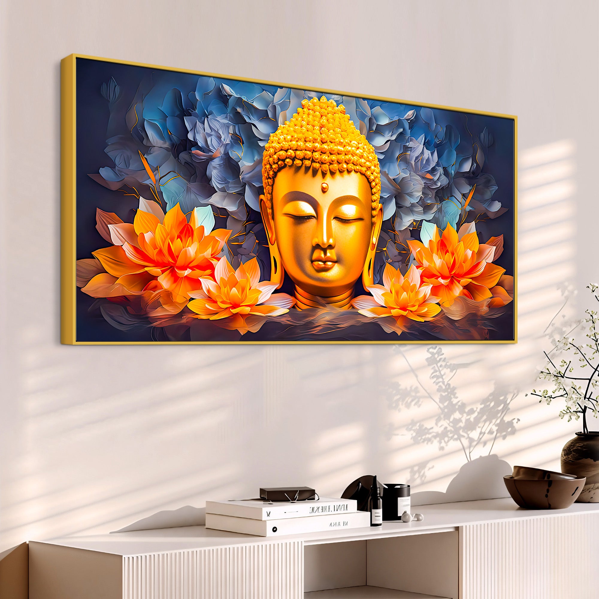 Lord Buddha Lotus Wall Painting for Spiritual Home Decoration