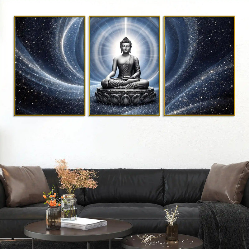 lord-buddha-meditating-in-cosmic-light-floating-frame-crystal-wall-painting-set-of-3
