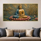 Lord Buddha Meditating on Lotus 3D Bas-Relief Type Canvas Wall Painting
