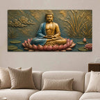 Lord Buddha Meditating on Lotus 3D Bas-Relief Type Canvas Wall Painting
