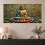 Lord Buddha Meditating on Lotus 3D Bas-Relief Type Canvas Wall Painting