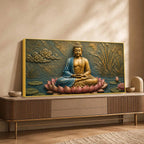 Lord Buddha Meditating on Lotus 3D Bas-Relief Type Canvas Wall Painting