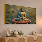 Lord Buddha Meditating on Lotus 3D Bas-Relief Type Canvas Wall Painting