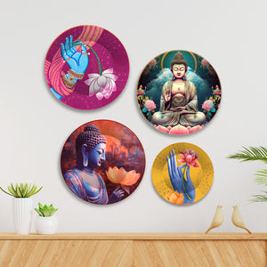 Lord Buddha Meditating Premium Wall Plates Painting Set of Four