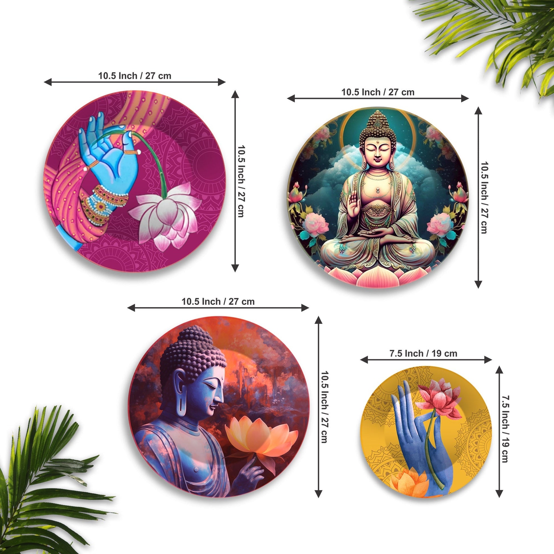 Lord Buddha Meditating Premium Wall Plates Painting Set of Four