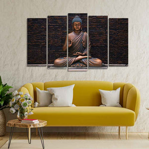 Lord Buddha Meditating Statue Canvas Wall Painting Set of Five