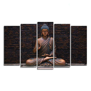 Lord Buddha Meditating Statue Canvas Wall Painting Set of Five