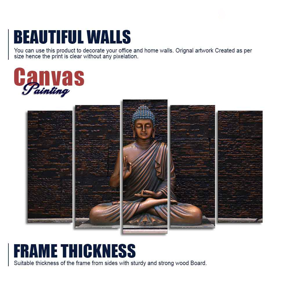 Lord Buddha Meditating Statue Canvas Wall Painting Set of Five