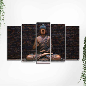 Lord Buddha Meditating Statue Canvas Wall Painting Set of Five