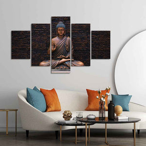 Lord Buddha Meditating Statue Five Pieces Canvas Wall Painting