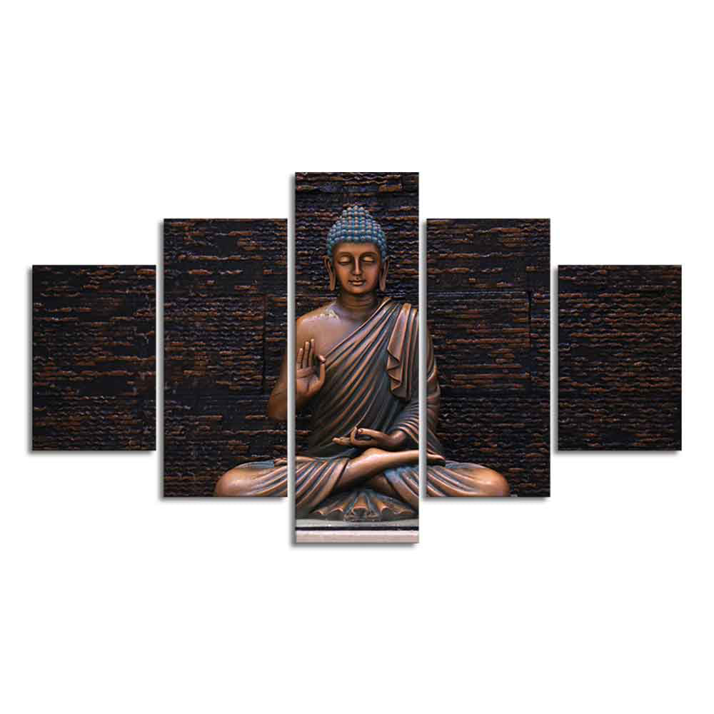 Lord Buddha Meditating Statue Five Pieces Canvas Wall Painting