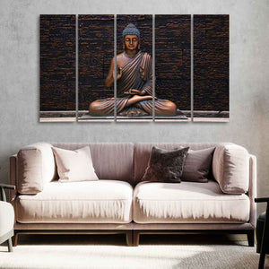 Lord Buddha Meditating Statue Set of Five Canvas Wall Painting