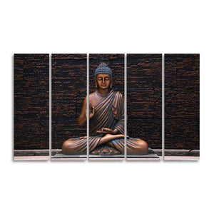 Lord Buddha Meditating Statue Set of Five Canvas Wall Painting