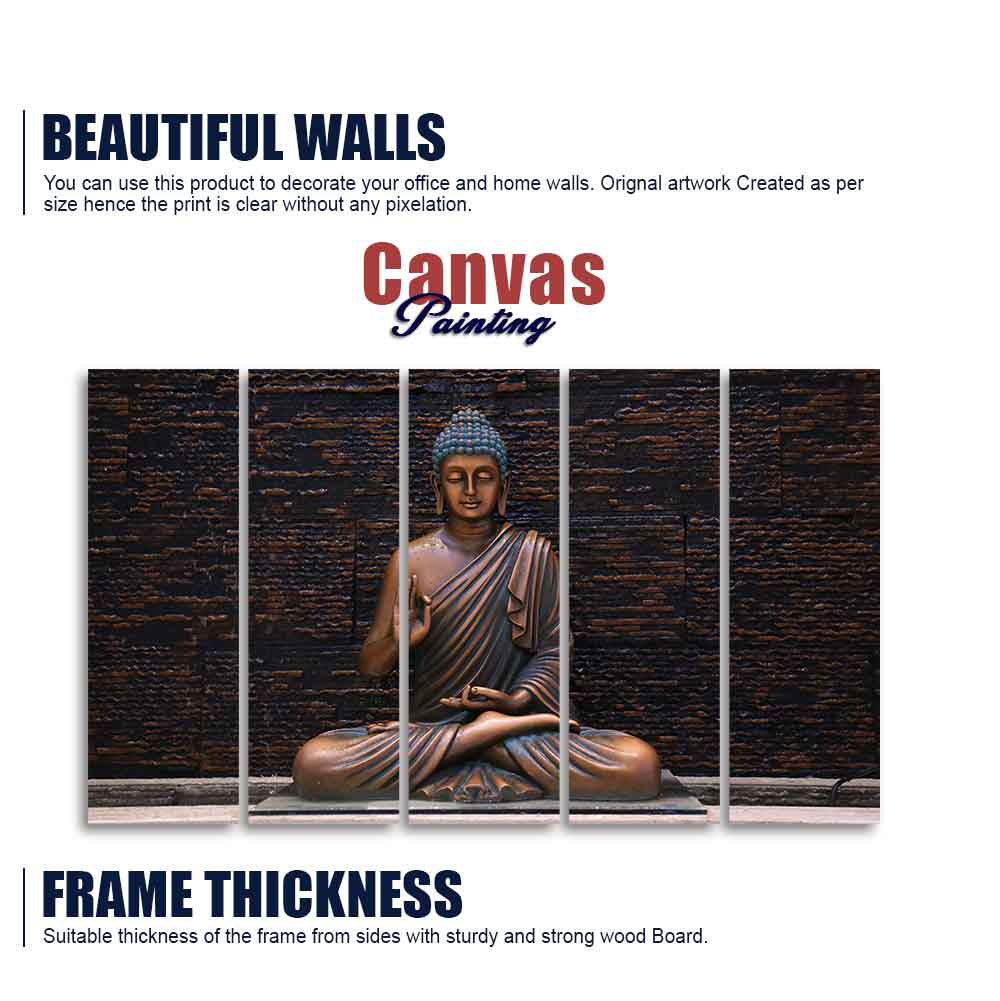 Lord Buddha Meditating Statue Set of Five Canvas Wall Painting