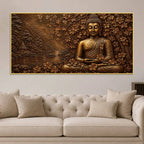 Lord Buddha Under Sacred Bodhi Tree Metallic Look 3D Canvas Wall Painting
