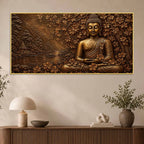 Lord Buddha Under Sacred Bodhi Tree Metallic Look 3D Canvas Wall Painting