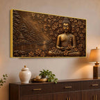 Lord Buddha Under Sacred Bodhi Tree Metallic Look 3D Canvas Wall Painting