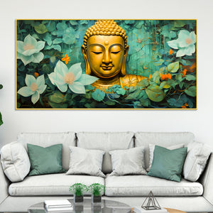 lord-buddha-wall-painting-with-green-floral-background-for-home-decor
