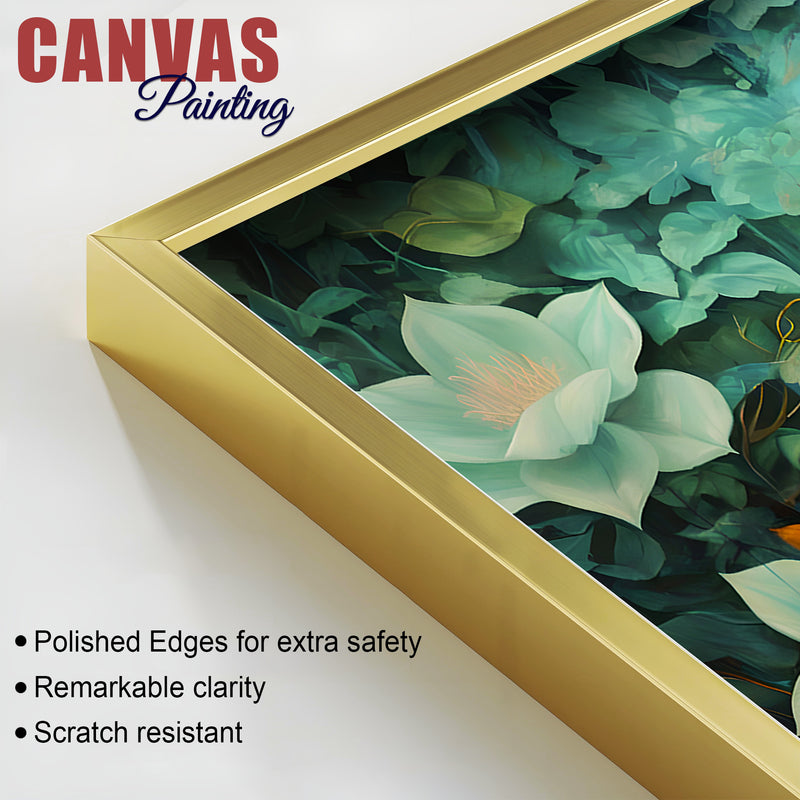 Lord Buddha Wall Painting with Green Floral Background for Home Décor