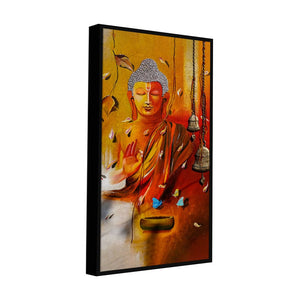 Lord Buddha with Leaves Canvas Wall Painting