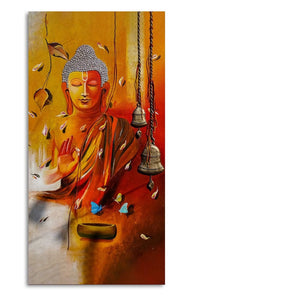 Lord Buddha with Leaves Canvas Wall Painting