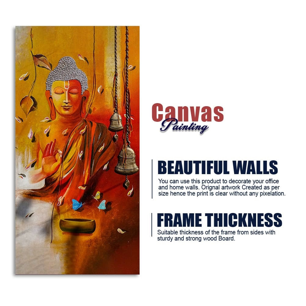 Lord Buddha with Leaves Canvas Wall Painting