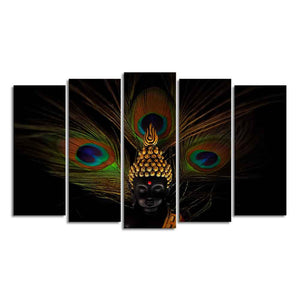 Lord Buddha With Peacock Feather Wall Painting of Five Pieces Set