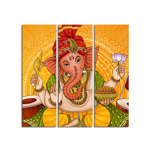 Lord Ganesh Canvas Wall Painting of Three Pieces