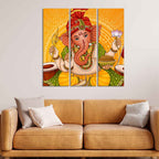 Lord Ganesh Canvas Wall Painting of Three Pieces