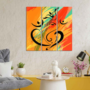 Lord Ganesh Ji Abstract Art Wall Painting of Three Panels