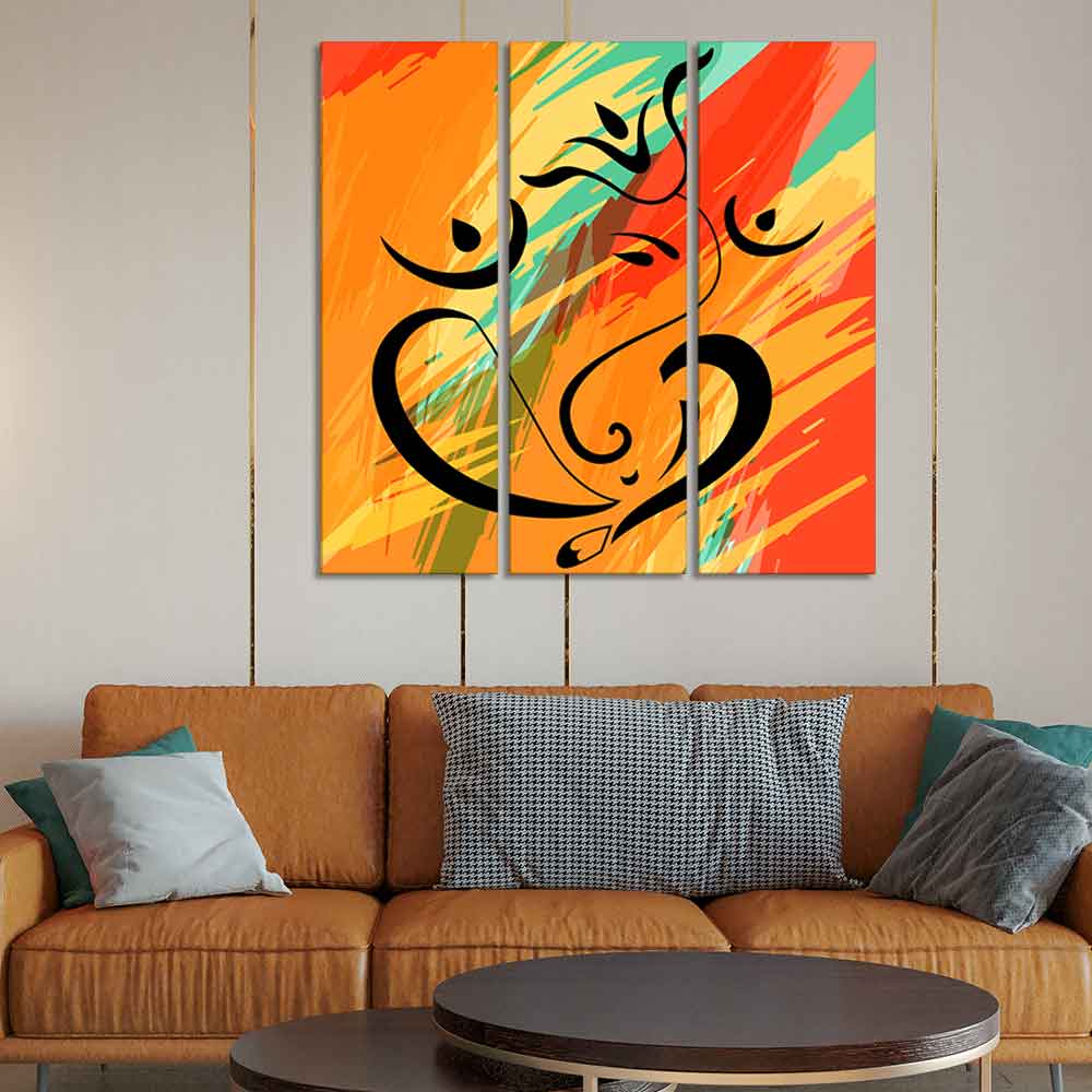 Lord Ganesh Ji Abstract Art Wall Painting of Three Panels