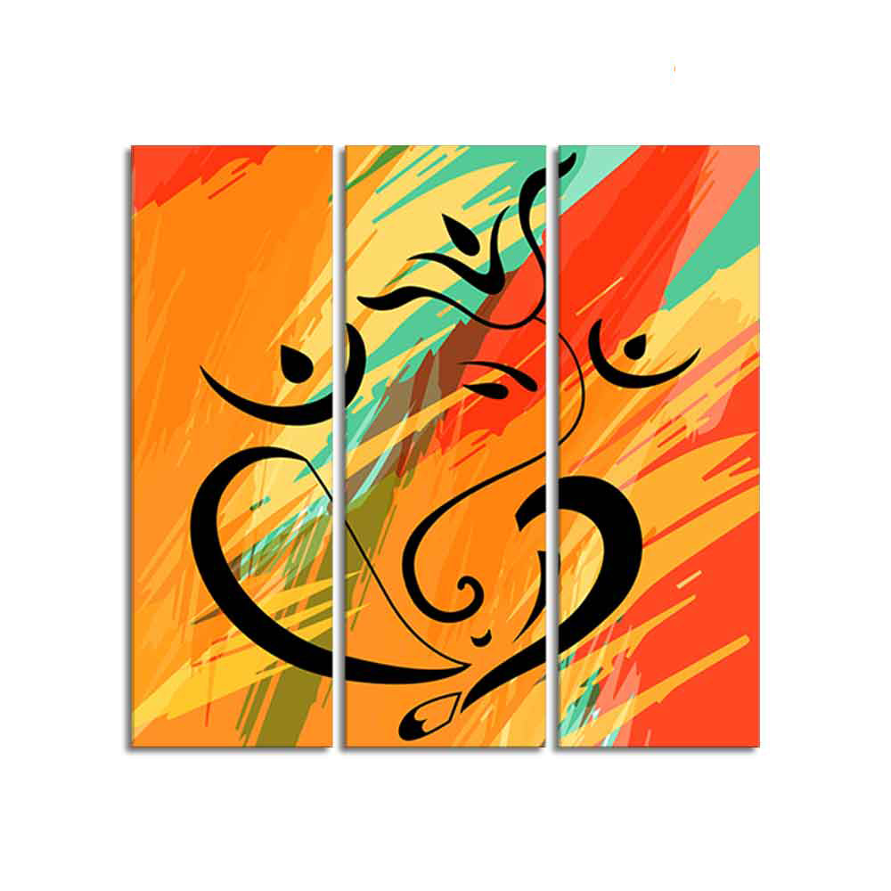 Lord Ganesh Ji Abstract Art Wall Painting of Three Panels