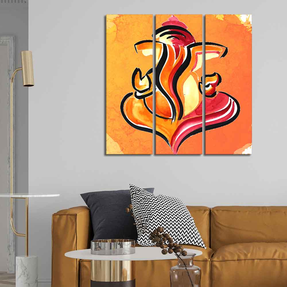 Lord Ganesha Abstract Art Canvas Wall Painting Set of Three