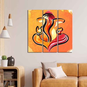 Lord Ganesha Abstract Art Canvas Wall Painting Set of Three