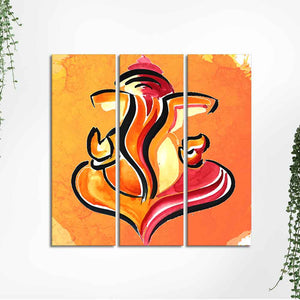 Lord Ganesha Abstract Art Canvas Wall Painting Set of Three